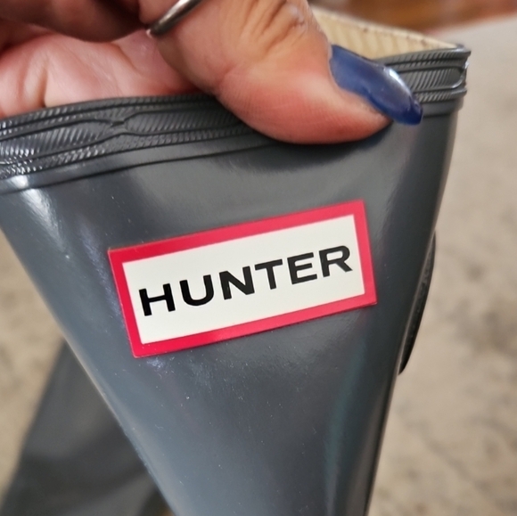 Hunter Womens Gray Original Tall Gloss Rain Boots Waterproof Stylish Boot 9 - Picture 11 of 13
